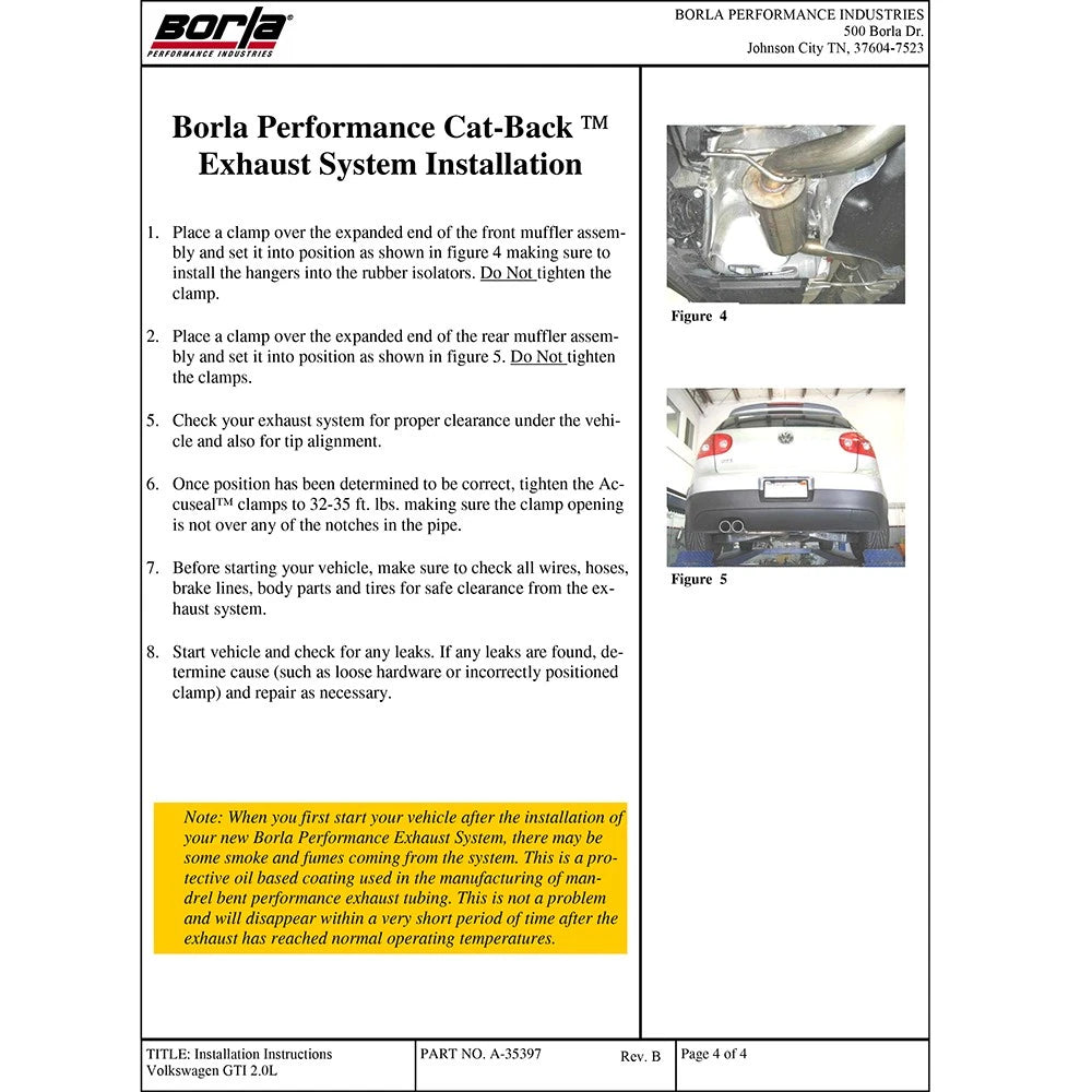 Borla Cat-Back Exhaust System - S-Type | 2006-2009 Volkswagen GTI 2.0L (140248)