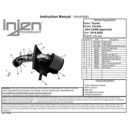 Injen Cold Air Intake | Toyota Corolla (13-26) (SP2081BLK)