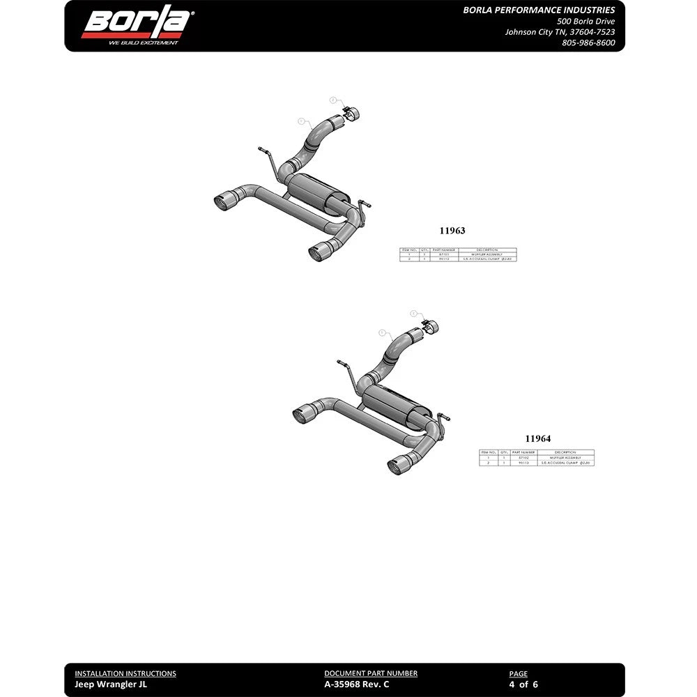 Borla Axle-Back Exhaust System - S-Type | 2018-2021 Jeep Wrangler 3.6L (11963)