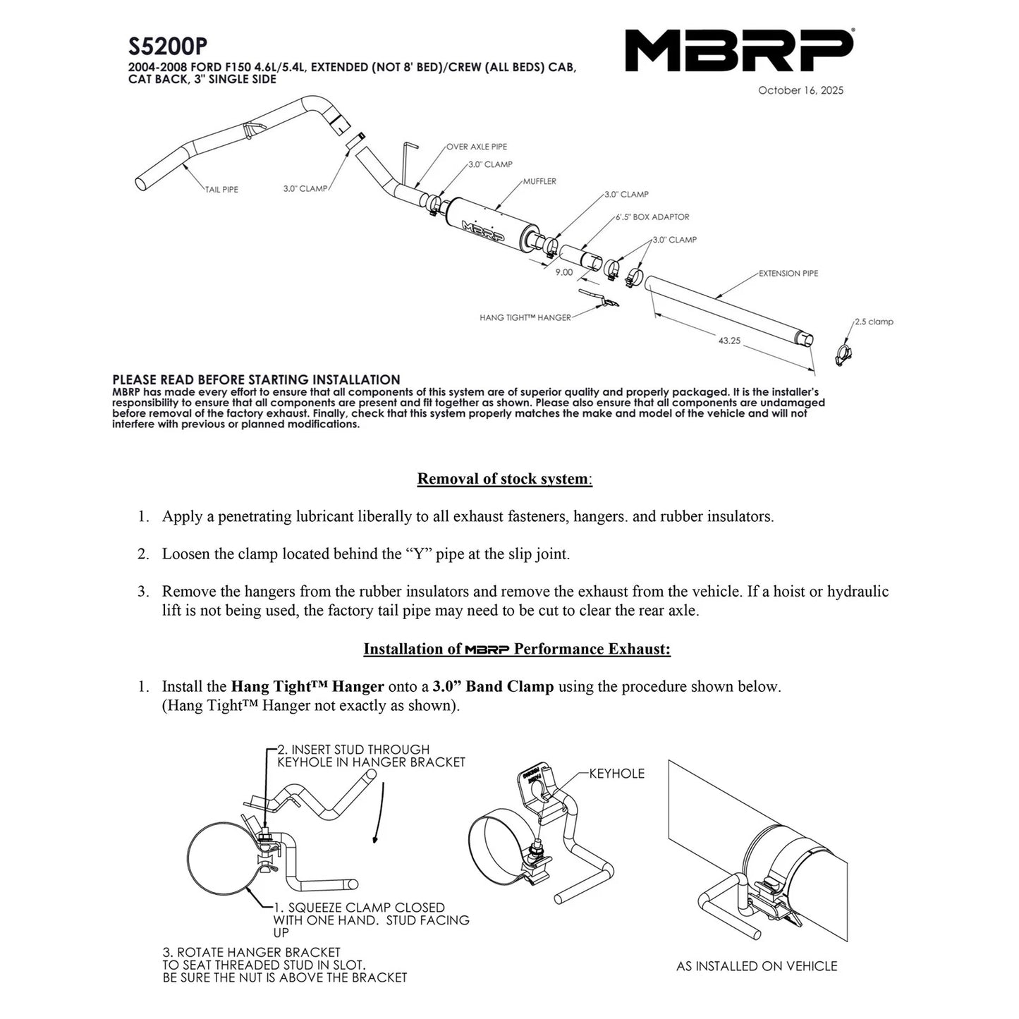 MBRP 3in Cat-Back Single Side AL P Series Exhaust | Ford F150 EC/CC-SB (04-08) (S5200P)