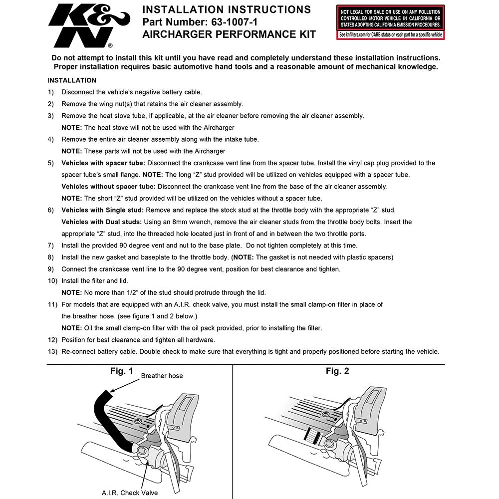 K&N 63-1007-1 Performance Cold Air Intake Kit for 1988-95 Suburban 5.7L 7.4L V8
