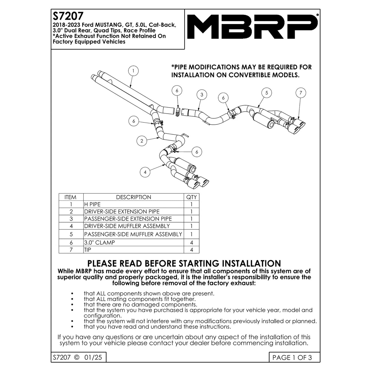 MBRP Installer Series 3" Cat-Back Exhaust System | 2018-2023 Ford Mustang GT (S7207AL)