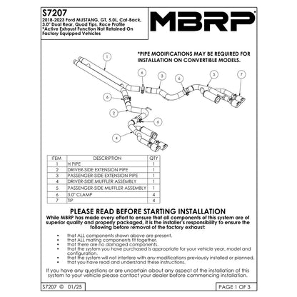 MBRP Installer Series 3" Cat-Back Exhaust System | 2018-2023 Ford Mustang GT (S7207AL)