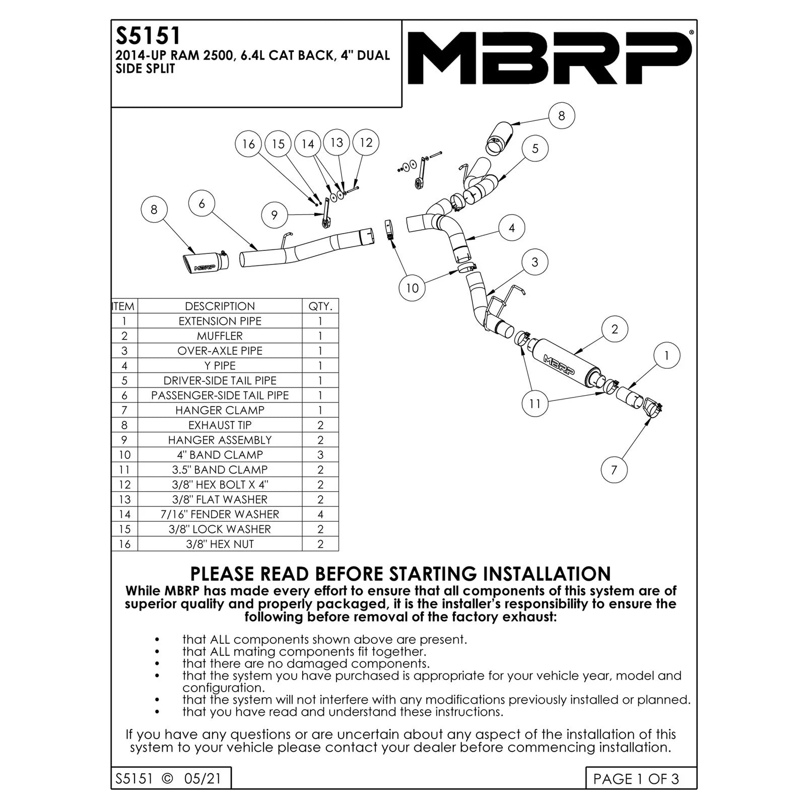 MBRP 4in AL Dual Side Split Outlet Cat Back Exhaust | Ram 2500 6.4L (14-16) (S5151AL)