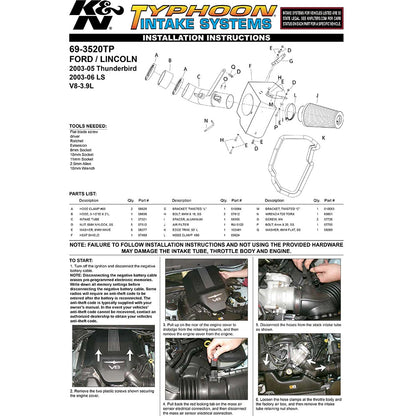 K&N Performance Intake Kit | Ford T-Bird 3.9L (03-04) (69-3520TP)