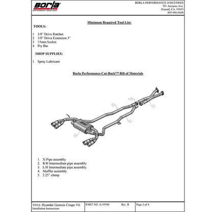 Borla Cat-Back Exhaust System - S-Type | 2010-2016 Hyundai Genesis Coupe 3.8L (140345)