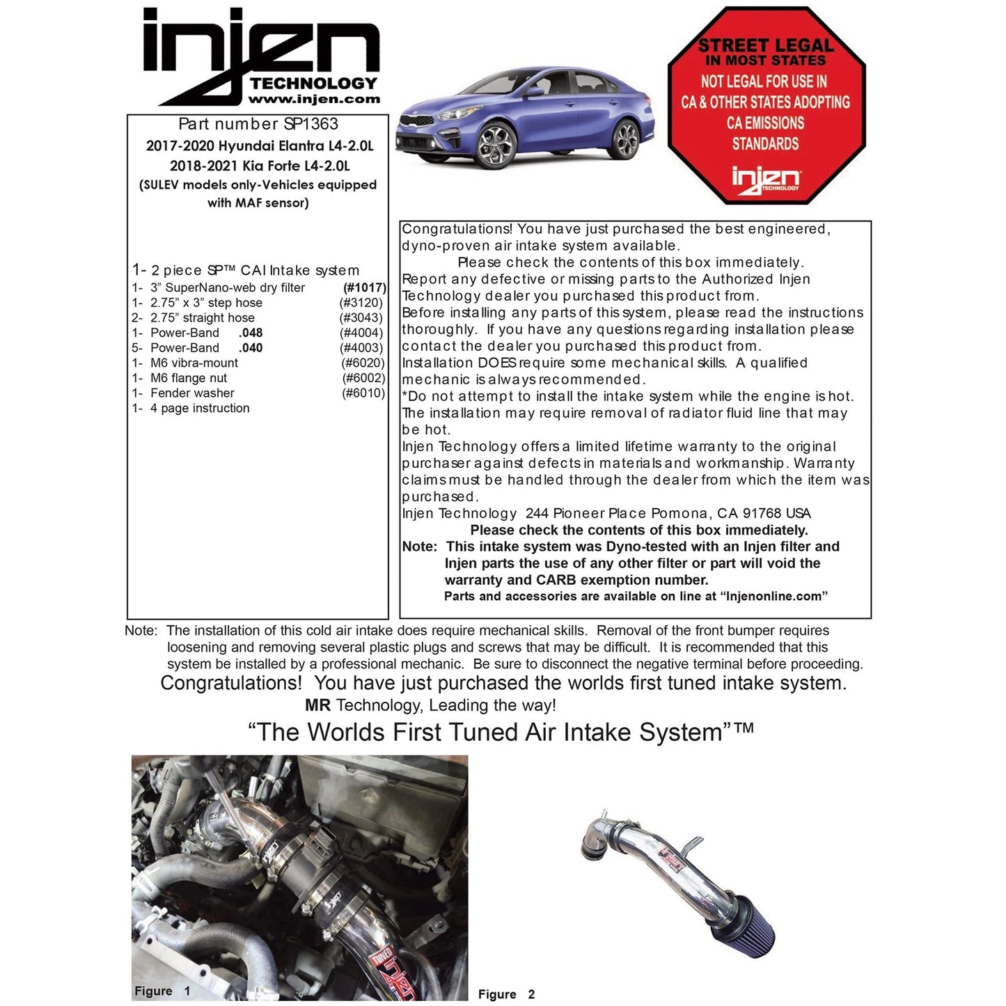 Injen Cold Air Intake | Kia Forte5 (14-18) / Forte (19-26) (SP1363BLK)
