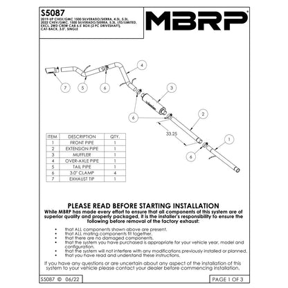 MBRP 3in D&S Cat-Back Exhaust | Silverado/Sierra 1500 6.2L V8 (14-18) (S5086AL)