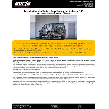Borla ATAK Coated Black Cat-Back Exhaust | Jeep Wrangler Rubicon 392 (21-22) (140893CB)