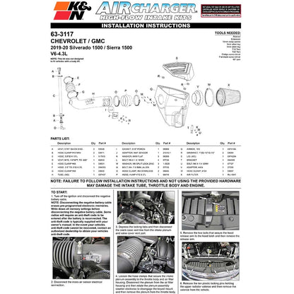 K&N 19-20 Chevrolet Silverado V6 4.3L AirCharger Performance Intake | Chevrolet Silverado (19-20) (63-3117)
