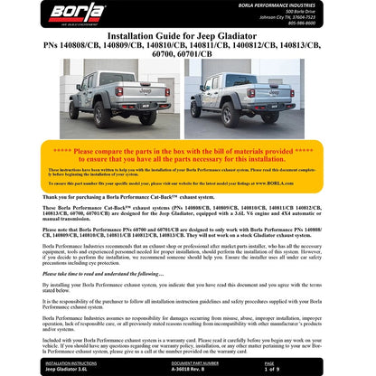 Borla Cat-Back Exhaust System - S-Type | 2020-2020 Jeep Gladiator 3.6L (140809)