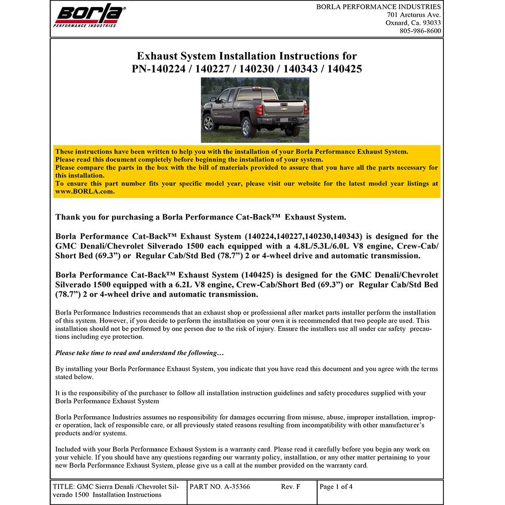 Borla Cat-Back Exhaust System - Touring | Multiple Fitments (140343)