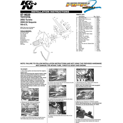 K&N Engineering Performance Air Intake Kit: Toyota Tundra V8-4.7L 2002