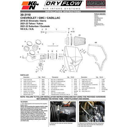 K&N Performance Air Intake System | Chevrolet Silverado 1500 V8 6.2L (30-3110)