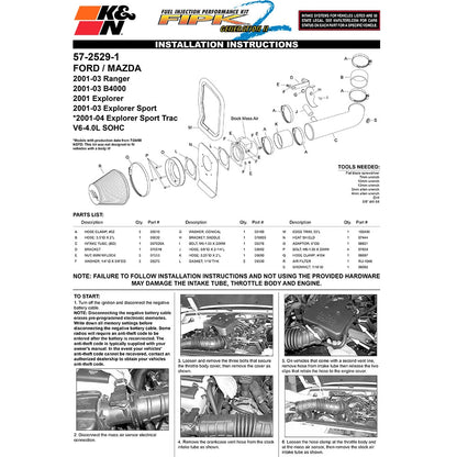 K&N 01-04 Ford Explorer V6-4.0L SOHC Performance Intake Kit | Ford Explorer (01-04) (57-2529-1)