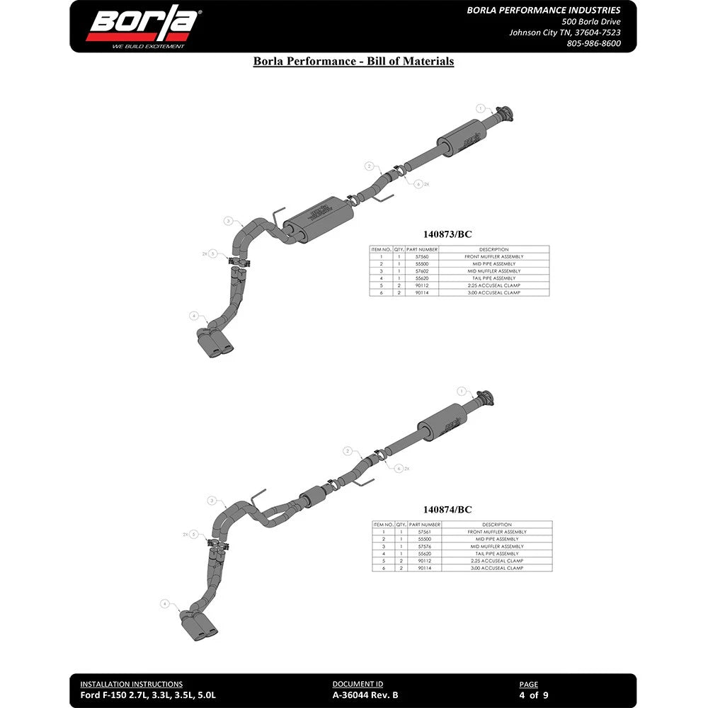 Borla 5.0L 2dr RC SB (122.8 WB) XL/XLT 3/2.25 DSE Cat-Back ATAK Black Chrome Tips | Ford F-150 (21) (BC140877BC)