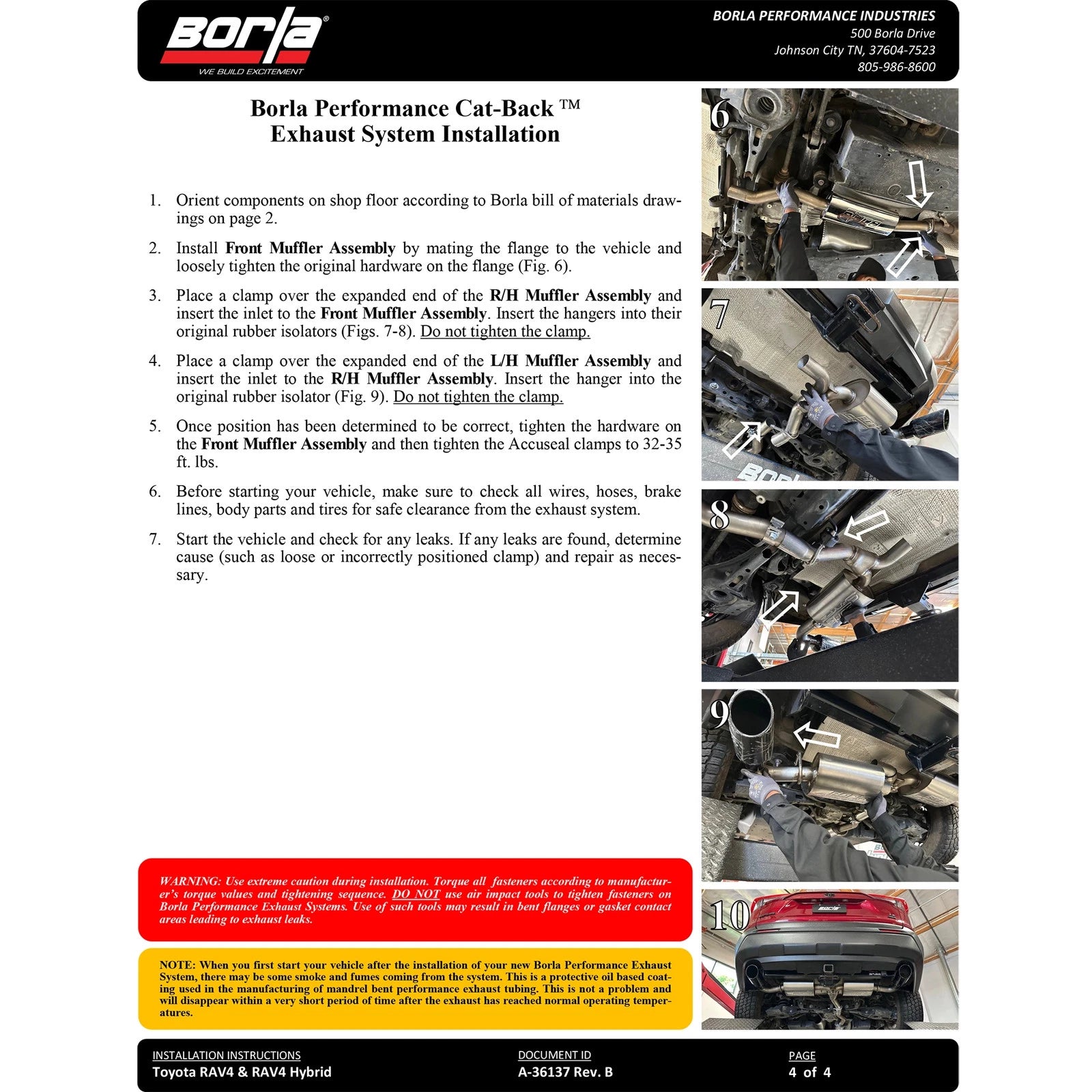 Borla 141010BC S-Type Stainless Cat Back Exhaust for 19-25 RAV4 Hybrid 2.5L AWD