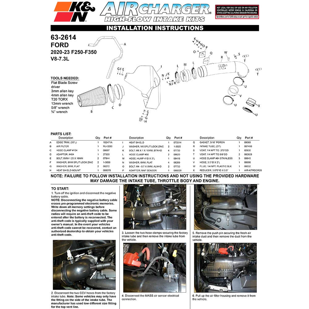 K&N 63 Series AirCharger Performance Intake | Ford F250 Super Duty (20) (63-2614)