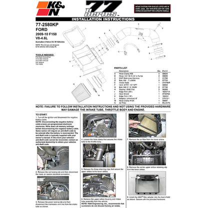 K&N 09-10 Ford F150 4.6L V8 F/I High Flow Performance Kit | Ford F150 (09-10) 4.6L V8