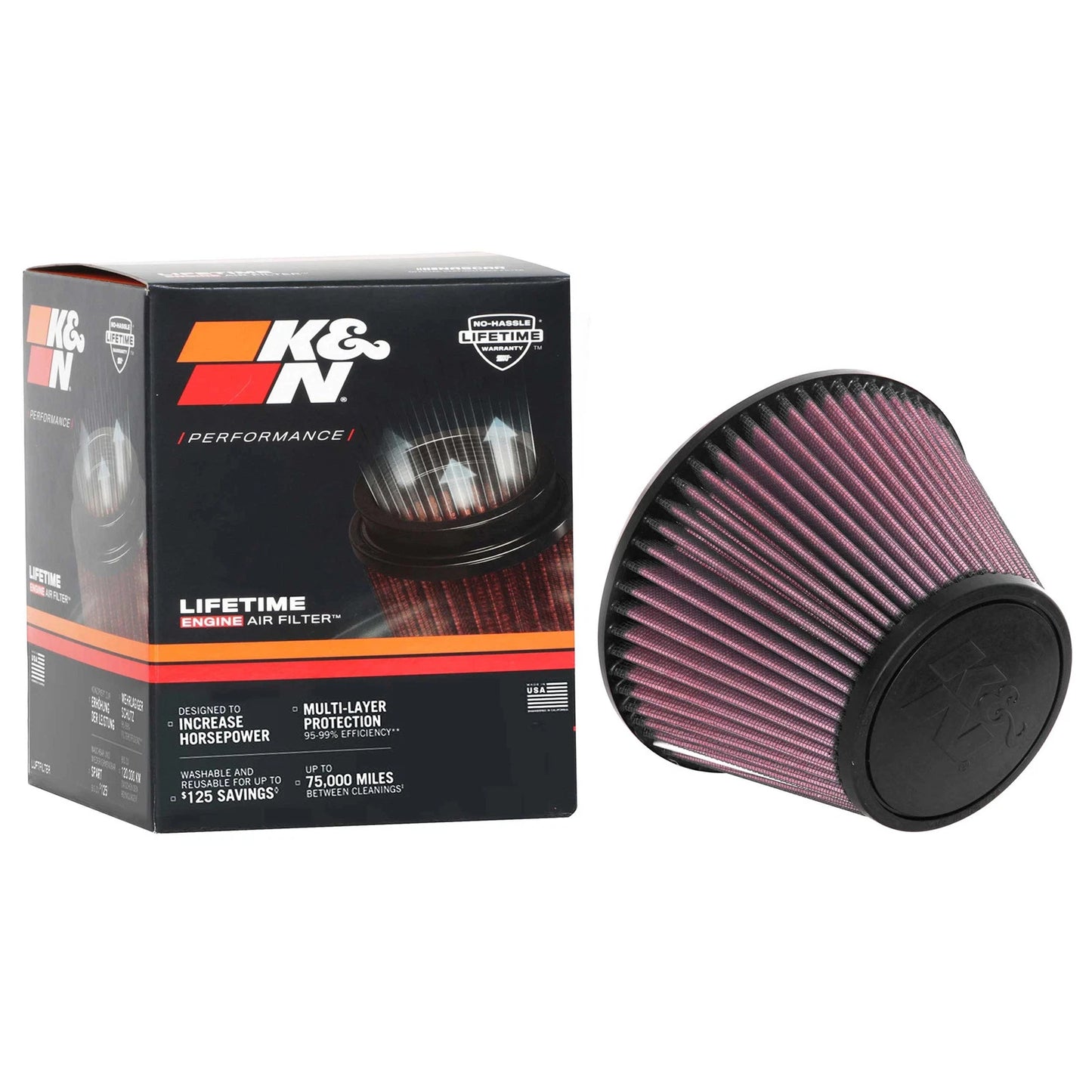 K&N RU-5138 Universal Round Tapered Performance Washable Air Filter for Intake