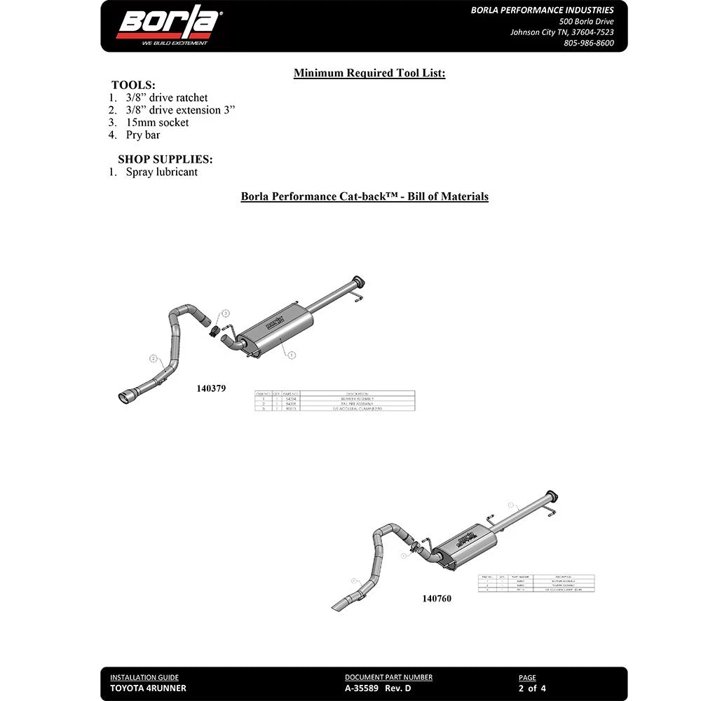 Borla Cat-Back Exhaust System - Touring | 2010-2021 Toyota 4Runner 4.0L (140379)