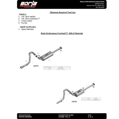 Borla Cat-Back Exhaust System - Touring | 2010-2021 Toyota 4Runner 4.0L (140379)