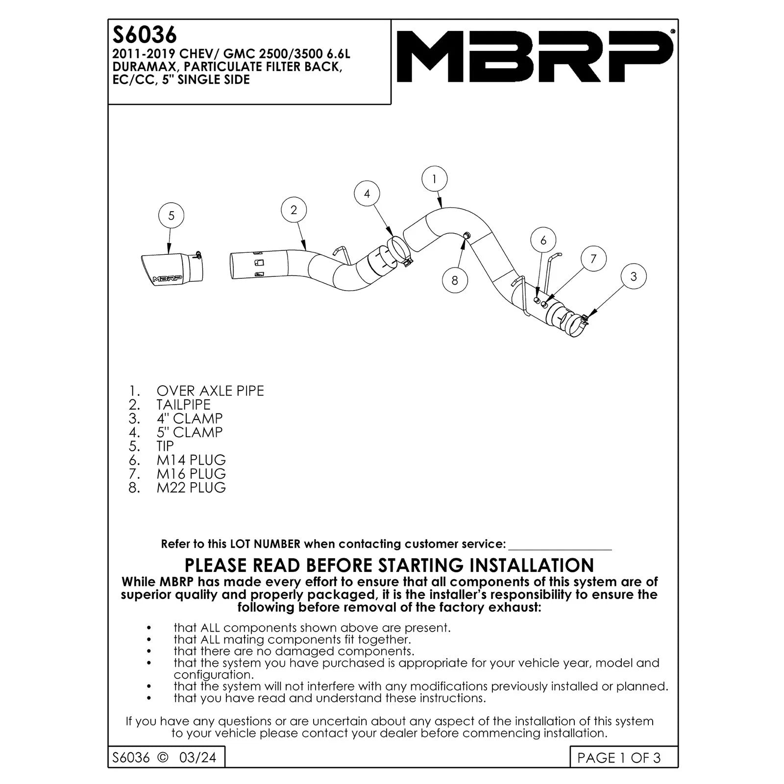 MBRP Armor Lite 5in Filter Back Alu Exhaust | Chevy/GMC 15-19 2500/3500 HD (S60360AL)
