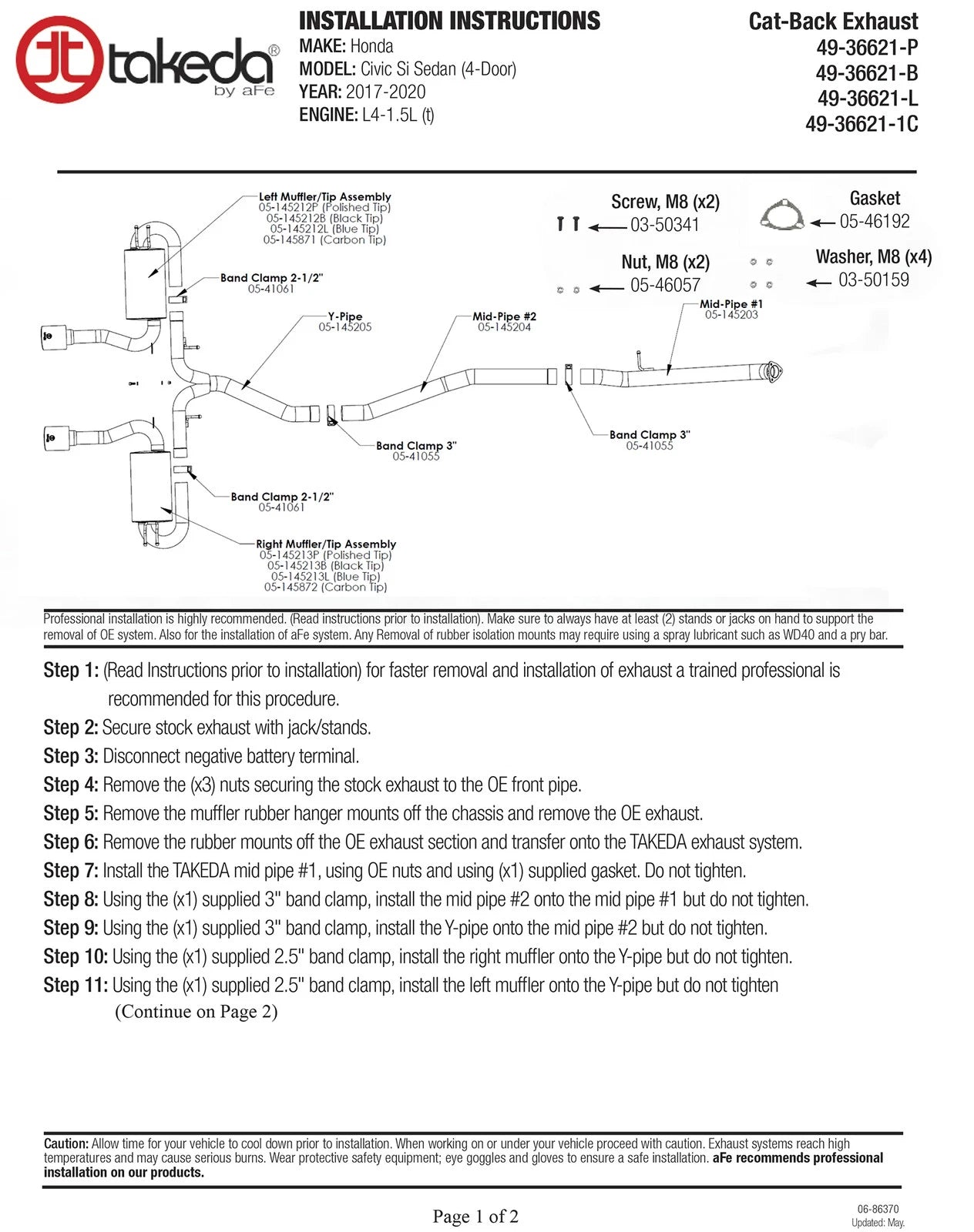 aFe Takeda 3in to 2.5in SS Cat-Back Exhaust Honda Civic Si (17-21) (49-36621-L)