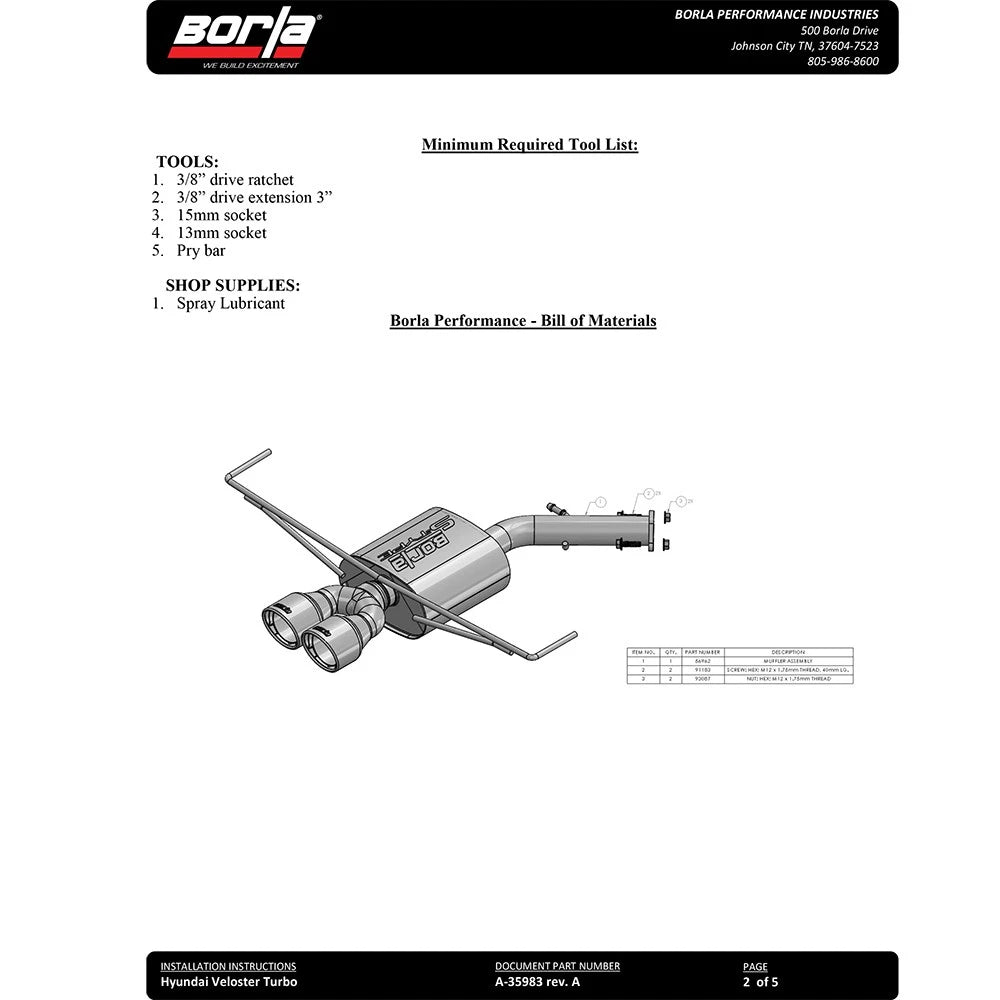 Borla S-Type Axle-Back Exhaust System | 2019 - 2021 Hyundai Veloster 1.6L Turbo (11959CB)