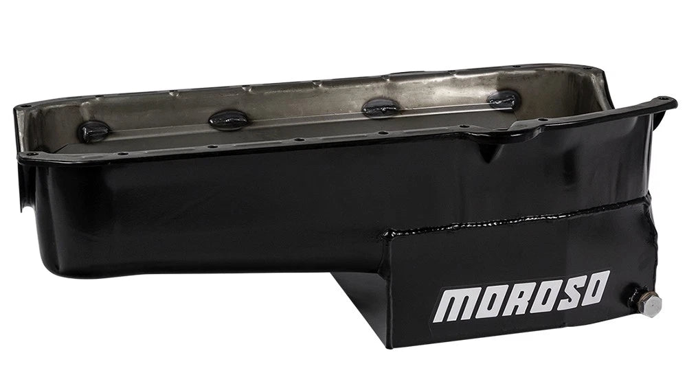 Moroso Pre-80 Chevrolet SBC (w/Driver Side Dipstick) Wet Sump 7qt 7.5in Steel Oil Pan - Black