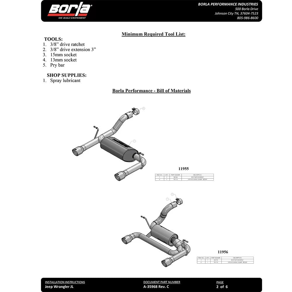 Borla Axle-Back Exhaust System - S-Type | 2018-2021 Jeep Wrangler 3.6L (11955)