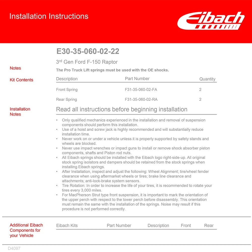 Eibach Pro-Kit Lift Springs for 2021-2023 Ford F-150 4WD
