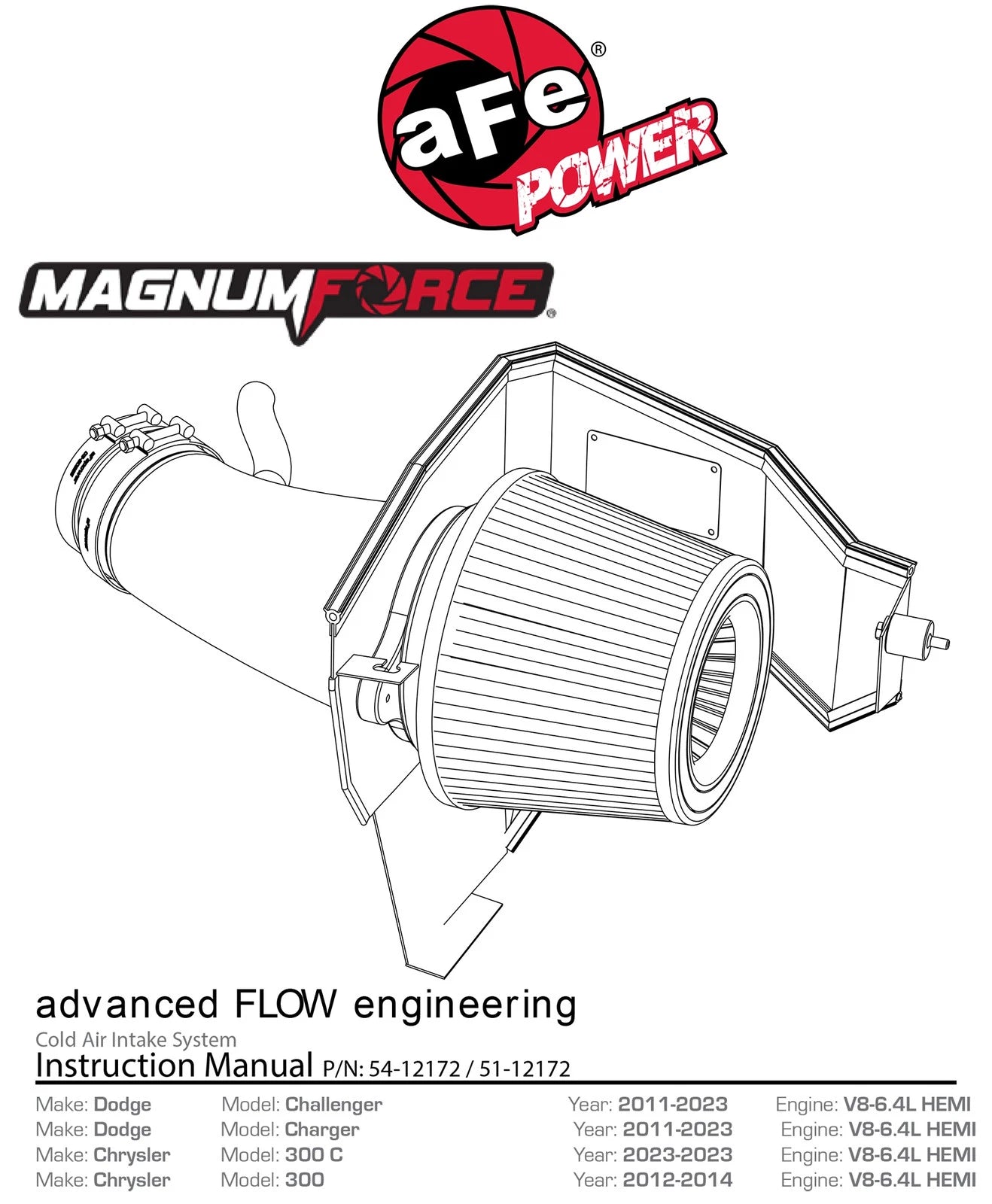 aFe Magnum FORCE Stage-2 Cold Air Intake | Dodge Challenger/Charger / Chrysler 300 SRT8 (51-12172)