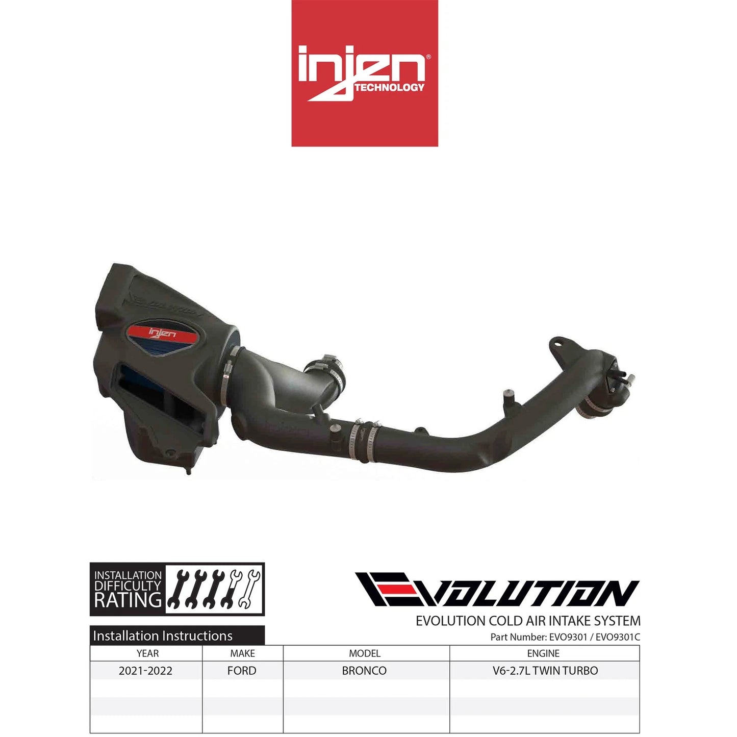 Injen Evolution Intake (Oiled) | Ford Bronco (21-26) V6-2.7L Twin Turbo (EVO9301C)
