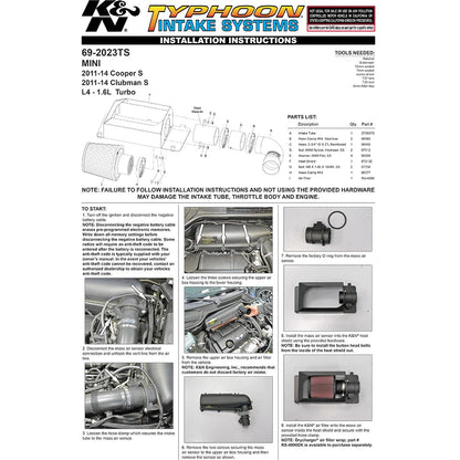 K&N Black Typhoon Performance Intake | 2011-2015 Mini Cooper S (69-2023TS)