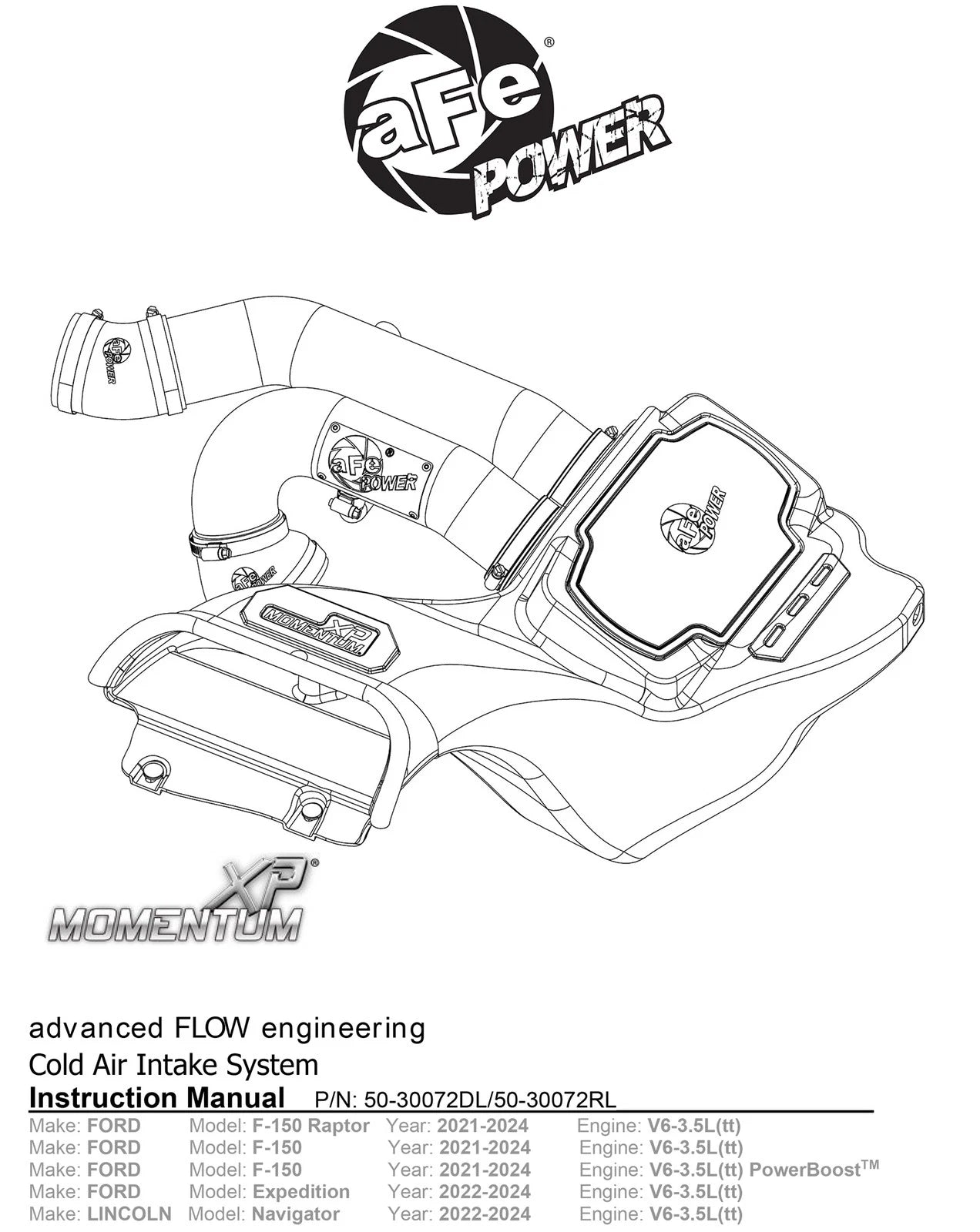 aFe Momentum XP Cold Air Intake w/Pro 5R Filter | Ford F-150 Raptor V6 3.5L (21-22) (50-30072RL)