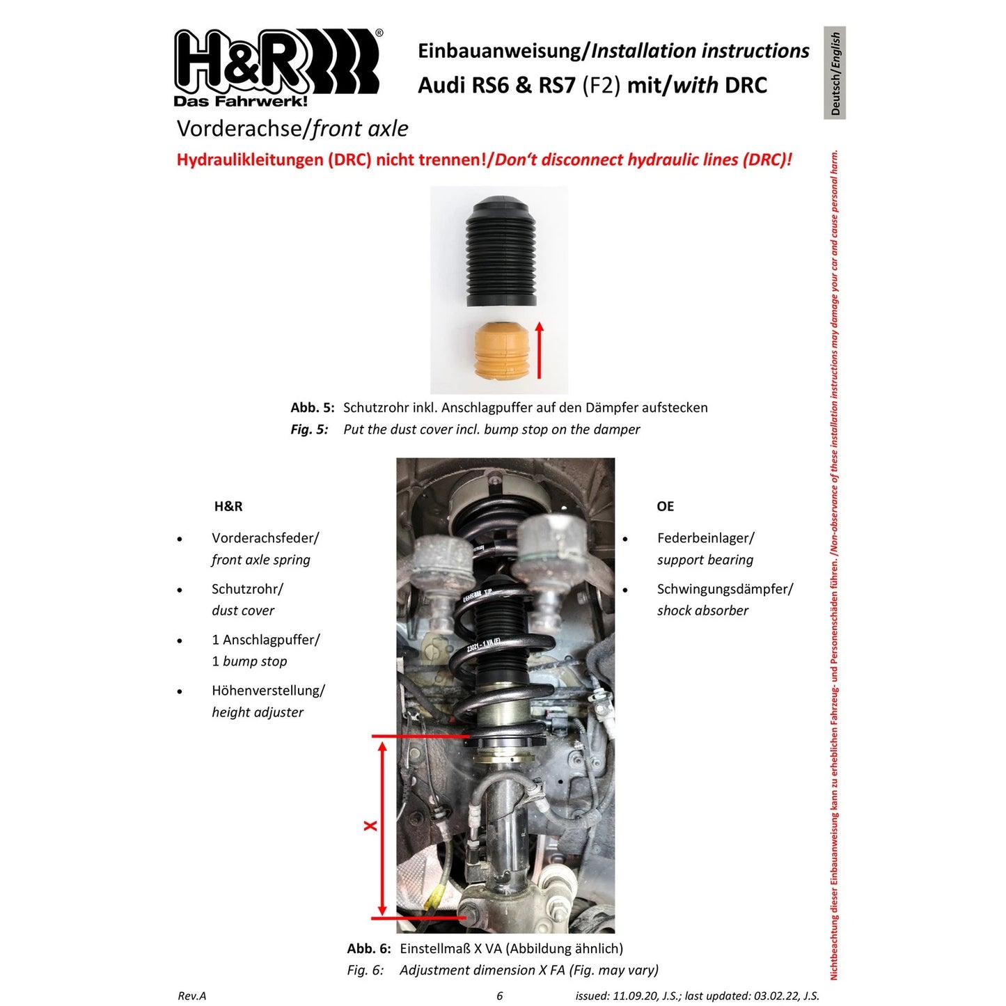 H&R VTF Adj Lowering Springs | Audi RS6 Avant AWD / RS-Sport Susp Plus w/ DRC (20-23) (23021-1)