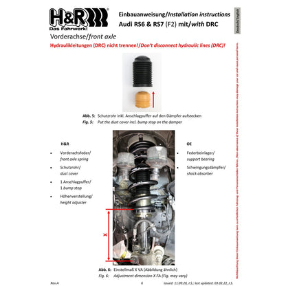 H&R VTF Adj Lowering Springs | Audi RS6 Avant AWD / RS-Sport Susp Plus w/ DRC (20-23) (23021-1)