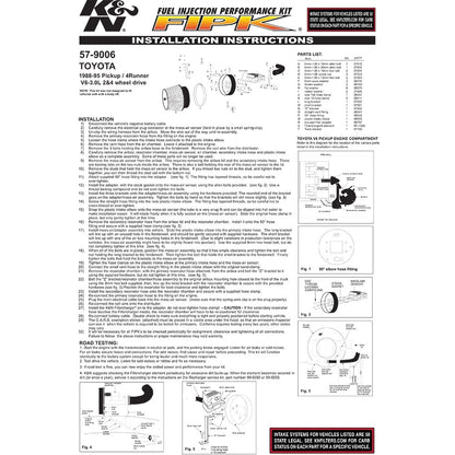 K&N 57-9006 Performance Cold Air Intake for 88-95 Toyota 4Runner / Pickup 3.0 V6