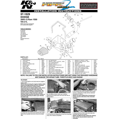 K&N Engineering Performance Intake Kit: Dodge Ram V8 4.7L 2002 - 2007
