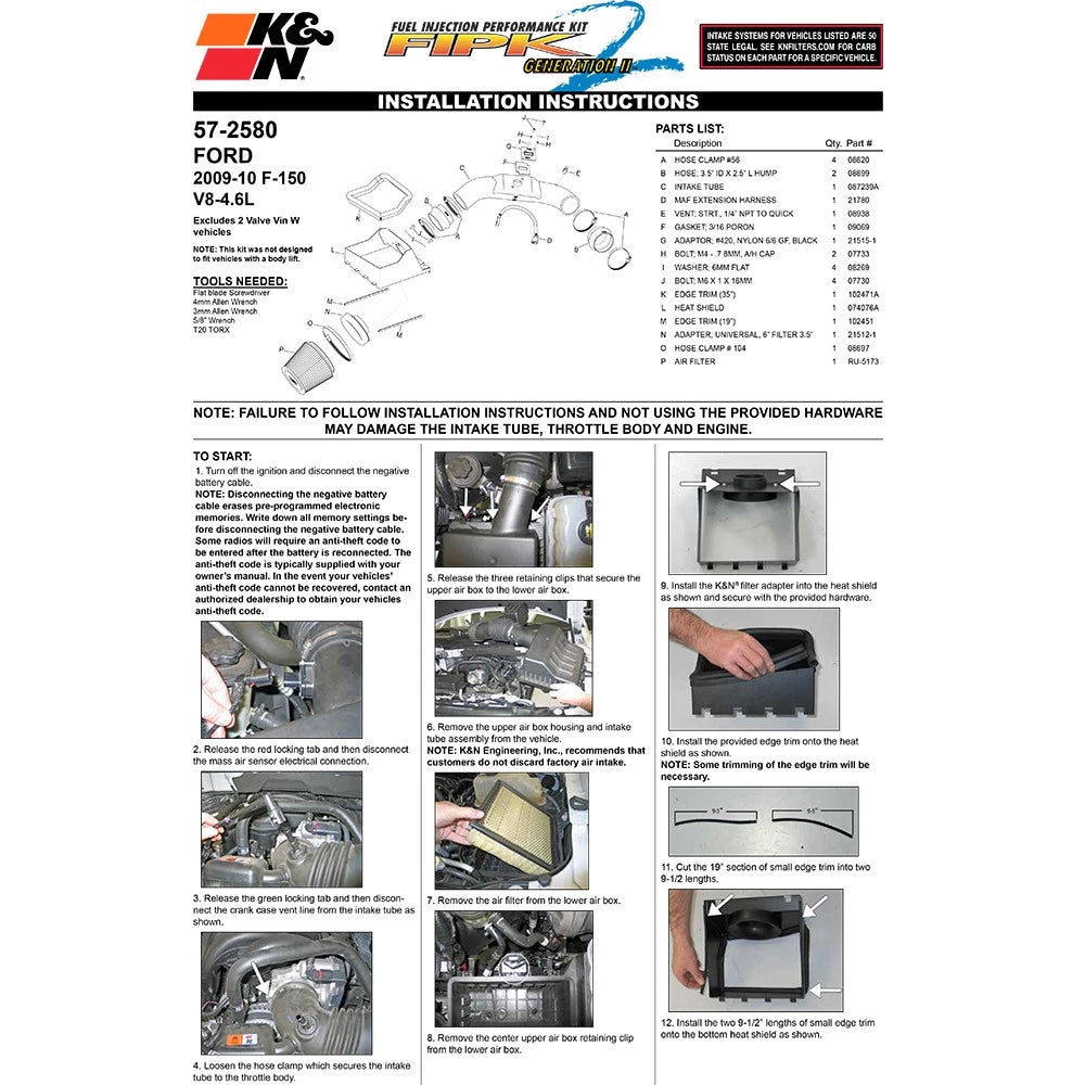 K&N 4.6L V8 Performance Intake Kit | Ford F-150 (09-10) (57-2580)