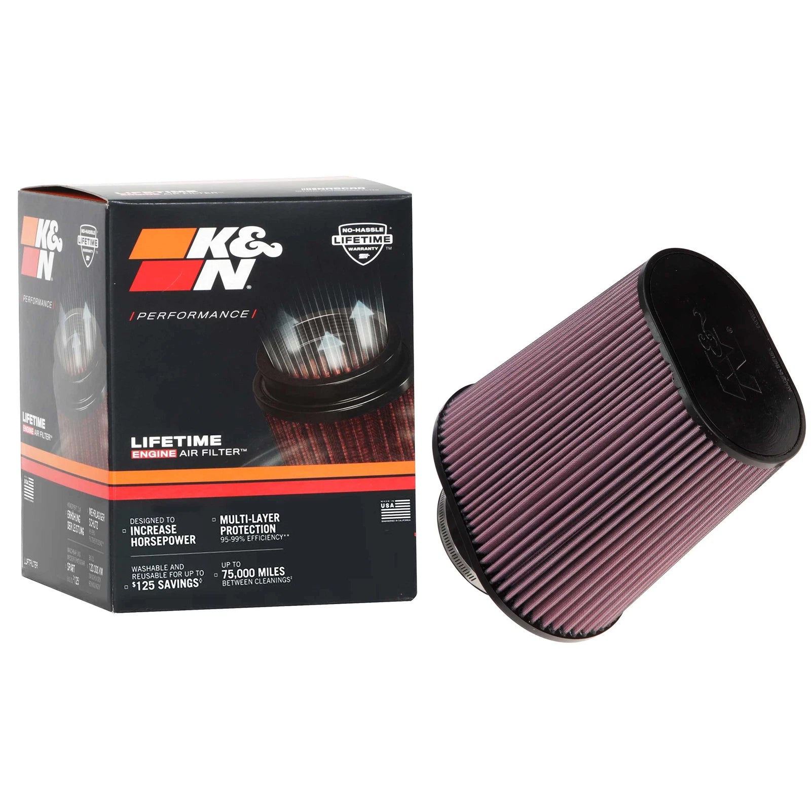 K&N RU-1024 Universal Oval Tapered Performance Washable Air Filter for Intake