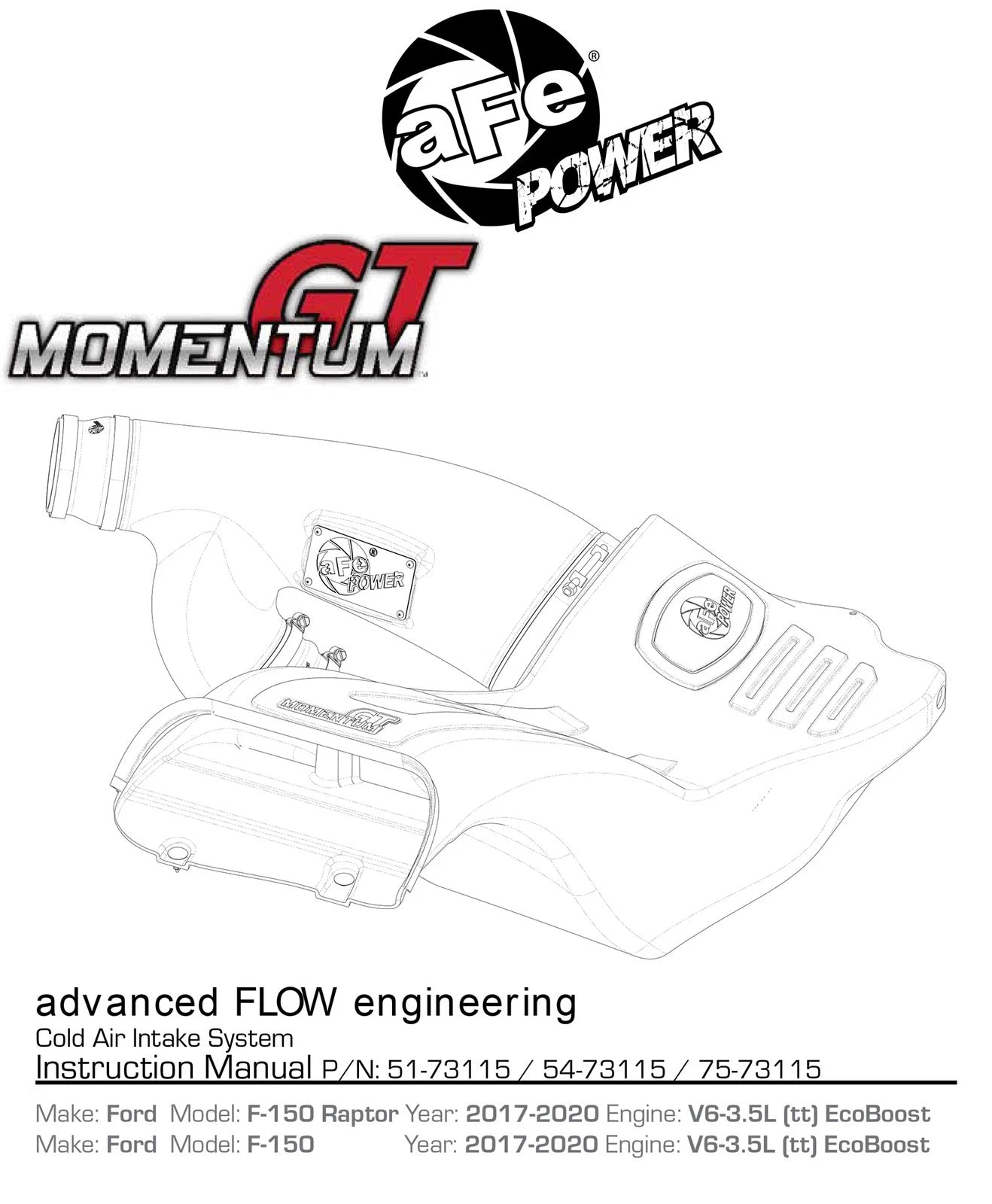 aFe Momentum GT Pro 5R Cold Air Intake System | Ford F-150 Raptor V6-3.5L EcoBoost (17) (54-73115)