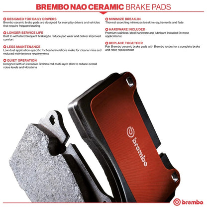 Brembo OE Front Premium NAO Ceramic Brake Pads | Acura RSX (02-06) / Honda Civic (06-11) / S2000 (00-09) (P28032N)