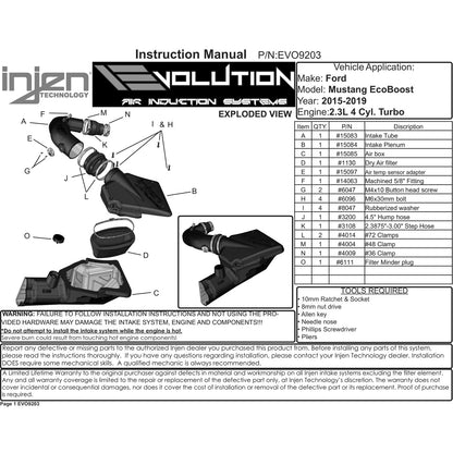 Injen Evolution Intake | Ford Mustang EcoBoost (15-19) / Ford Mustang (16-23) (EVO9203)