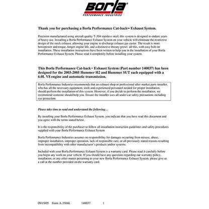 Borla Cat-Back Exhaust System - Touring | 2003-2006 Hummer H2 6.0L (140037)