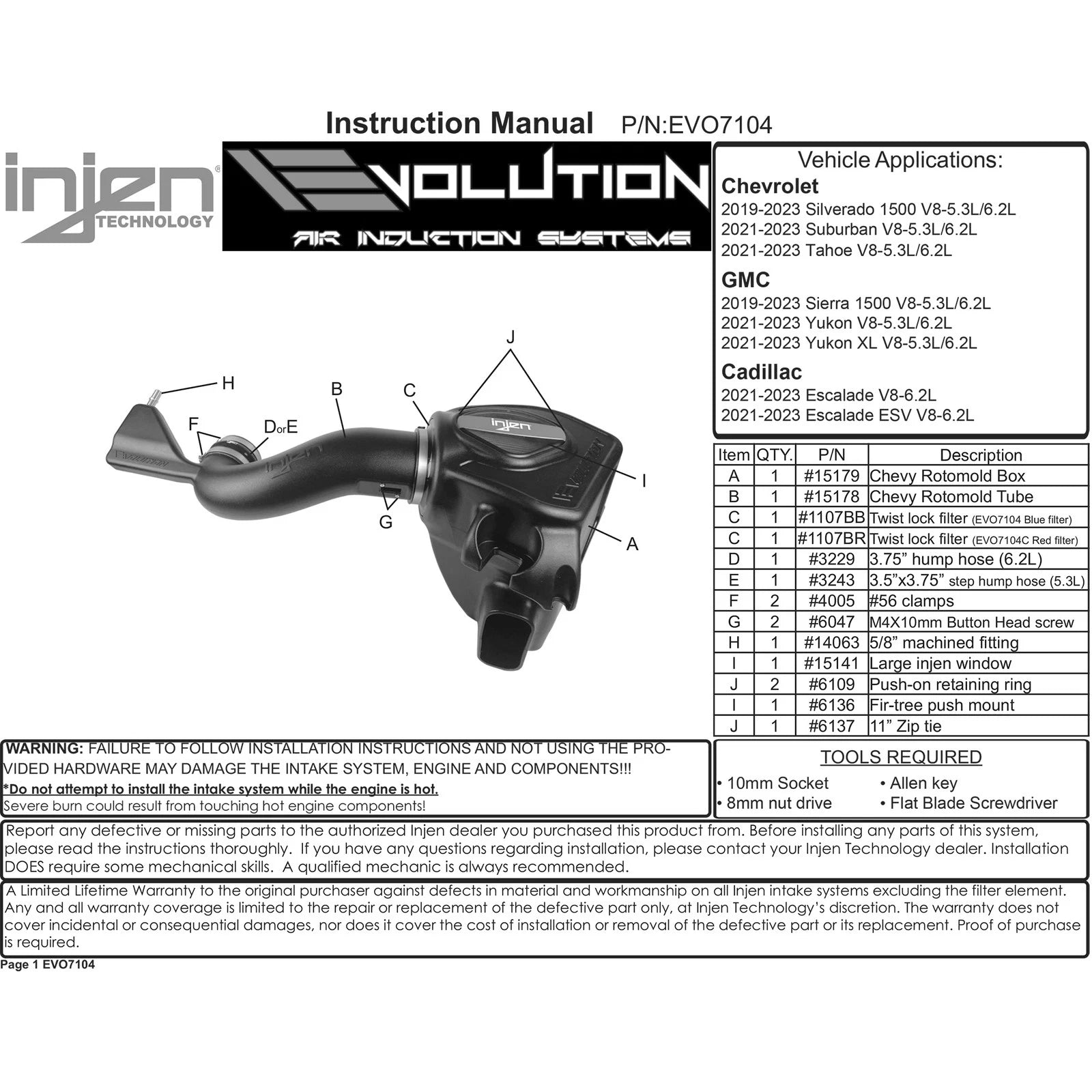 Injen Evolution Intake | Chevrolet Silverado 1500 / Sierra 3500 HD / Suburban / Tahoe / Yukon XL (14-26) (EVO7104C)