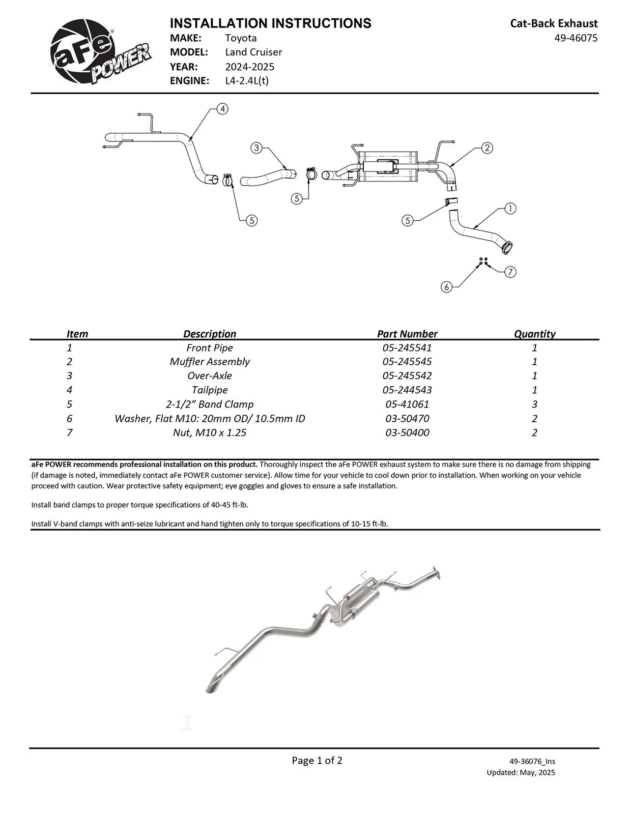 aFe Apollo GT Series 2-1/2in D&S Cat-Back Exhaust | Toyota Land Cruiser J250 (24-25) (49-46075)