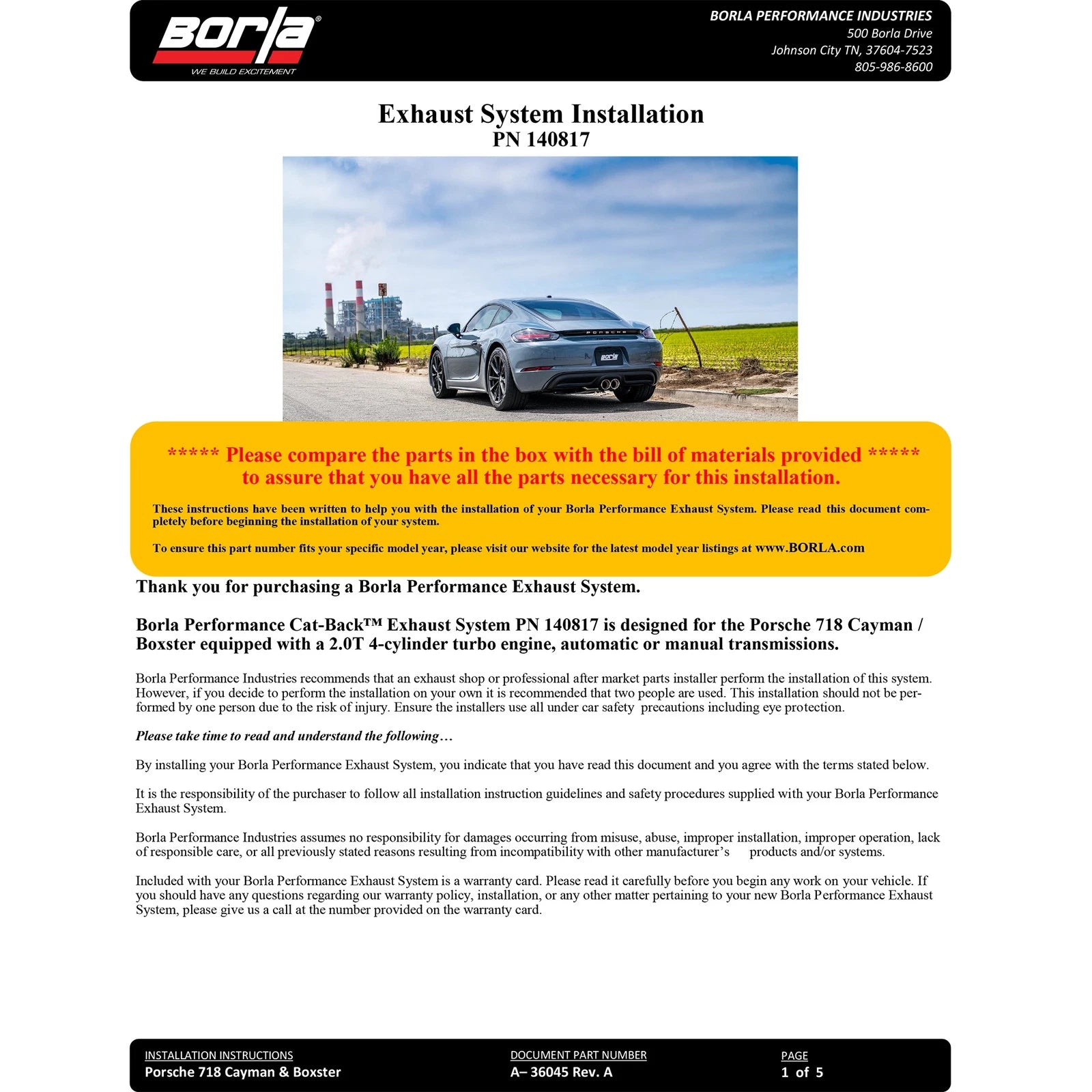 Borla 2.25" S-Type Exhaust | Porsche Cayman/Boxster 718 (17-22) (140817)