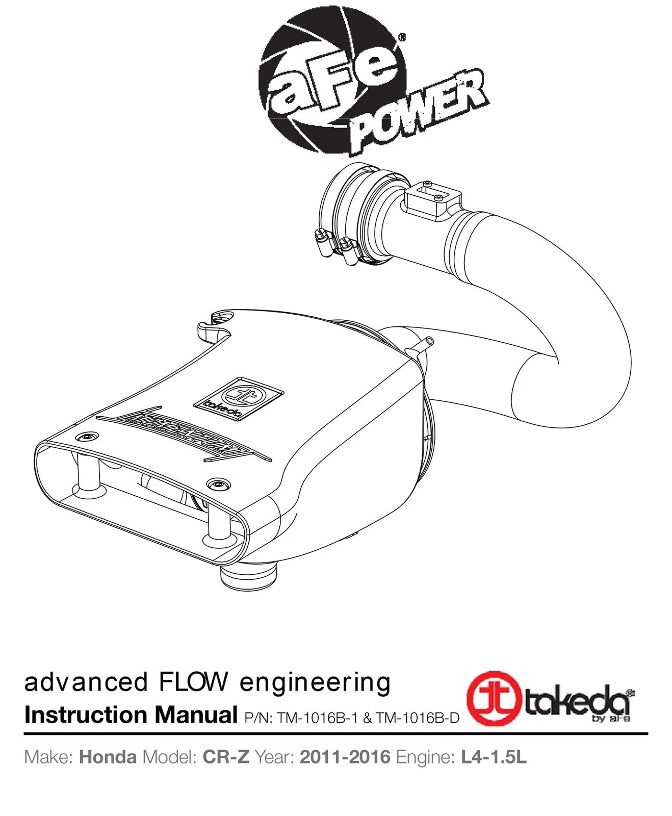 aFe Takeda Momentum Cold Air Intake Stage 2 | Honda CR-Z 11-12 1.5L (TM-1016B-1)